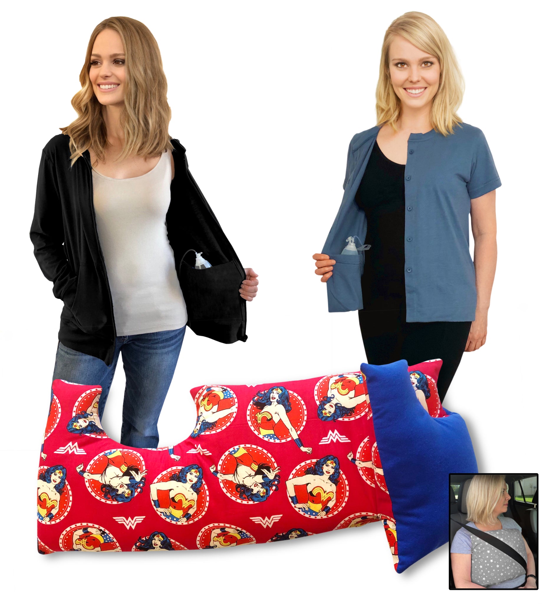 3 Pack MASTECTOMY Kit Must Have SHIRT and Chest PILLOW (pw,T1,Hb)