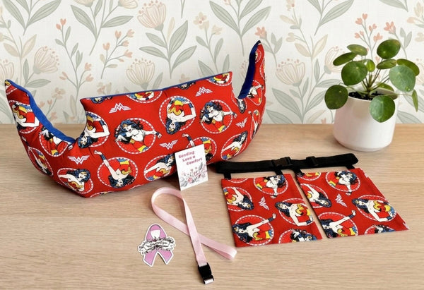 Wonder Woman Mastectomy Pillow with drain holder gift pack