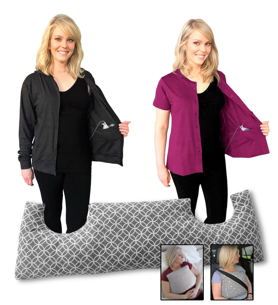 3 Pack MASTECTOMY SHIRT and Chest PILLOW Gift Set (X,T1,Hb) – Pink